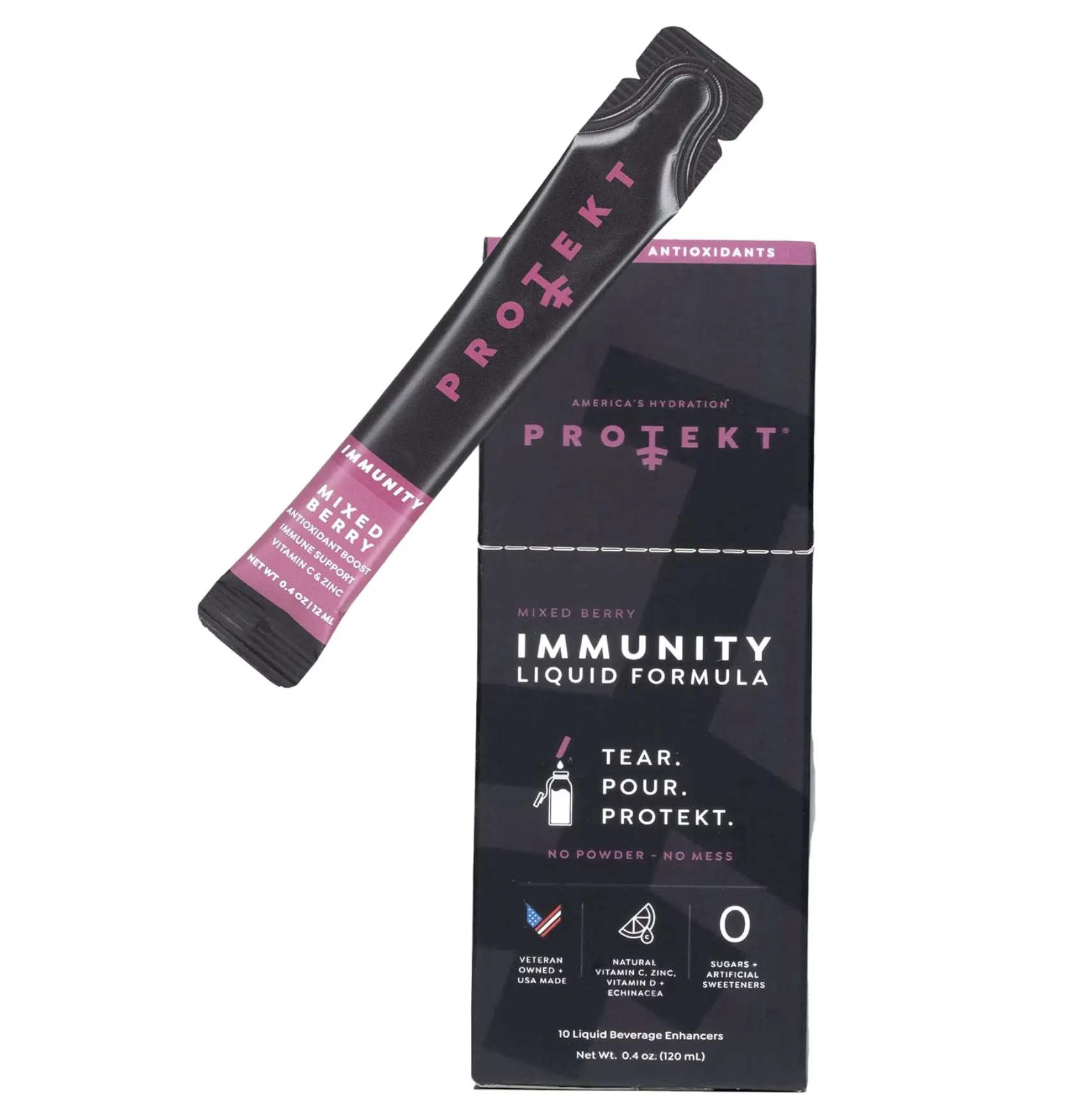 PROTEKT Immunity | Immune Support Liquid Formula with Zinc and Vitamin C | Natural, Sugar-Free Antioxidant and Vitamin Drink Mix Packets