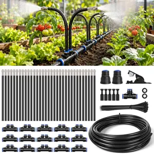 Upgrade dual-nozzle drip irrigation system—50Ft, 12mm large inner diameter, increased water flow, 360° precise irrigation, three modes, quick 5-minute installation, suitable for multiple scenarios, Spray Nozzle for Watering Lawn Yard Garden,summervibes
