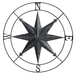 40” Washed Nautical Metal Compass Wall Art Decor