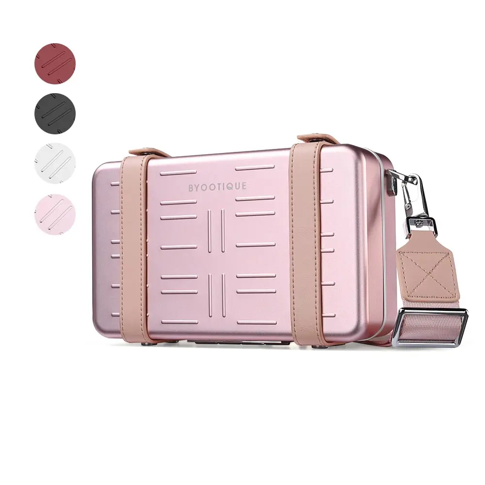 Byootique Portable Hard Shell Aluminum Handbag with Adjustable Strap Crossbody Bag Cosmetic Case Clutch