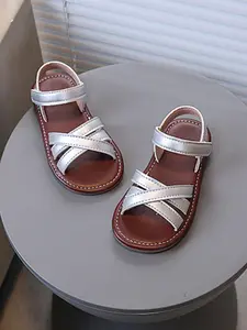 New Vintage Style Kids Multi Strap Sandals, Silver Color, Lightweight Anti-Slip, Walking Children/party, PU Leather, Casual Style