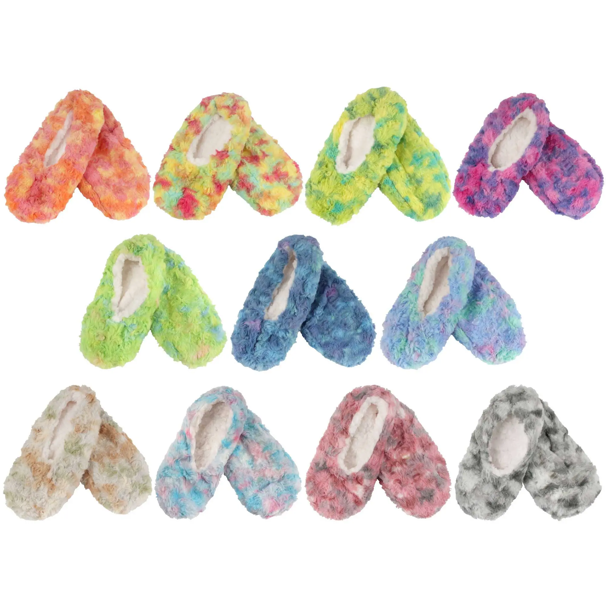 Women's Multicolor Fuzzy Slippers: 3 Pairs