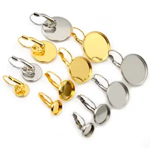 316 Stainless Steel French Lever 6-25mm Cabochon Earring Setting Blank Earring Base Cameo Tray For Jewelry Making Supplies
