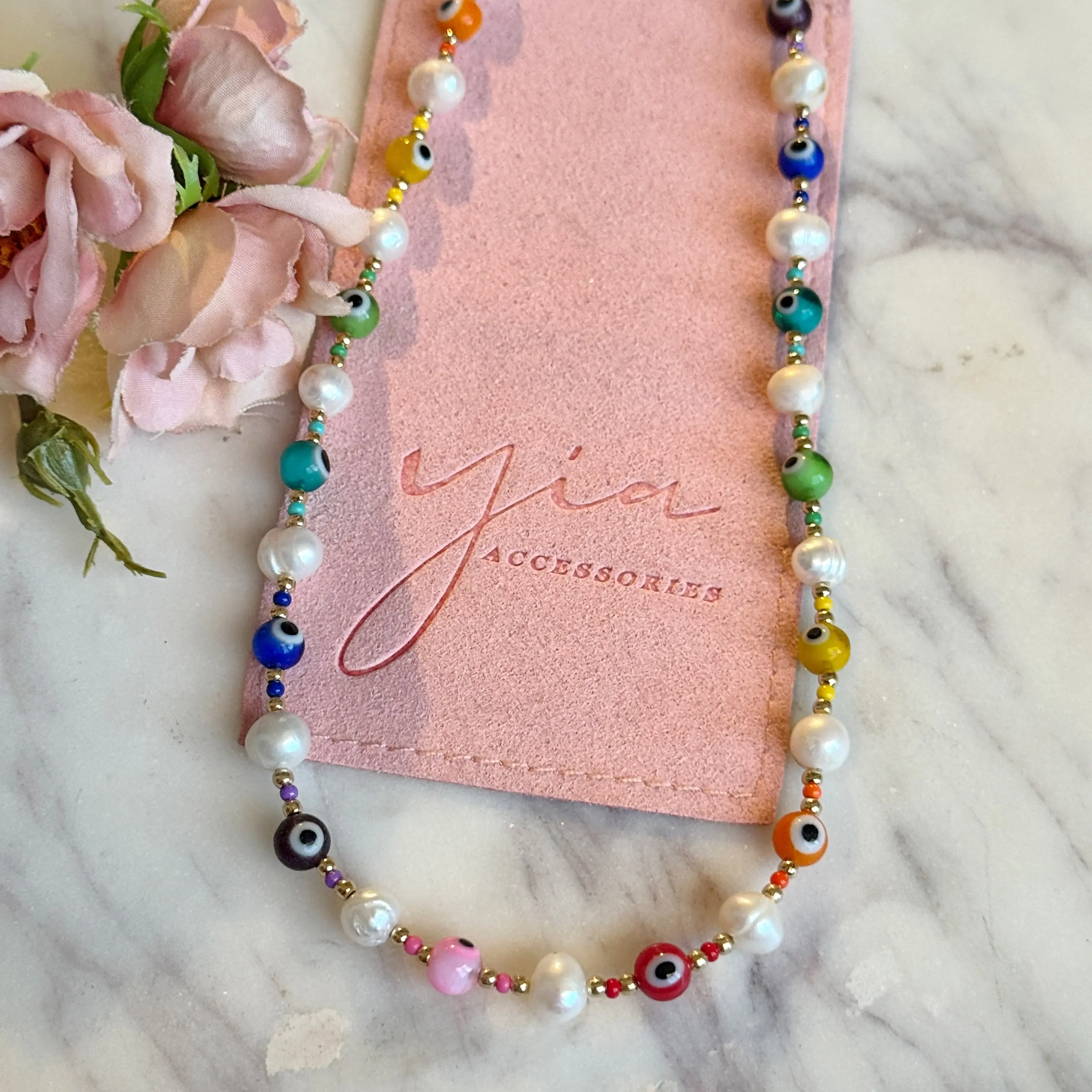 Multicolor Evil Eye Pendant Decorative Necklace, Elegant Beaded Dainty Costume Jewelry, Elegant Beaded Necklace
