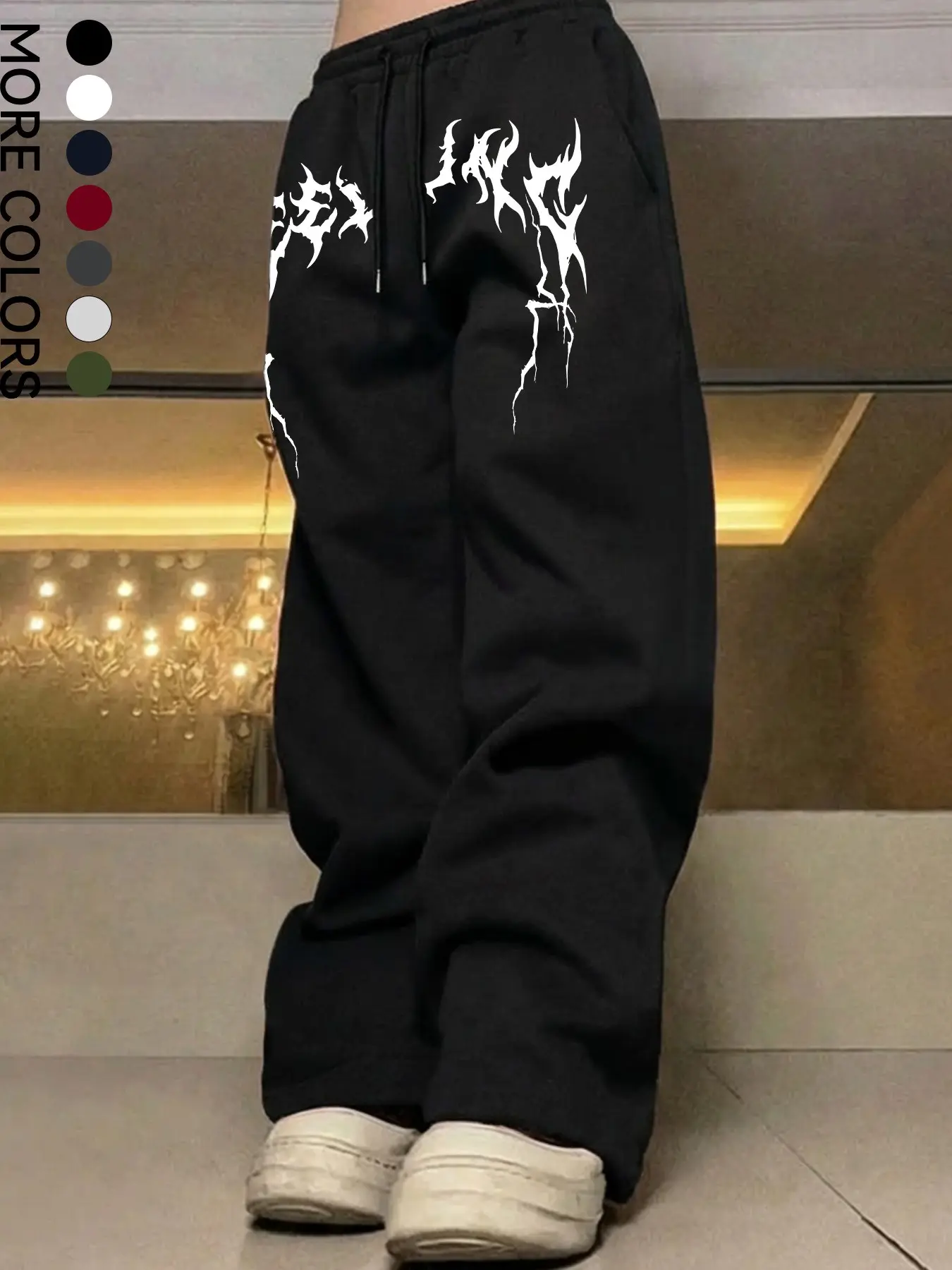 Unisex Street Collegiate Style, INS Matched With High Street Casual With A Logo Design Drawstring Waist Sweatpants, Emo, 2000s Style
