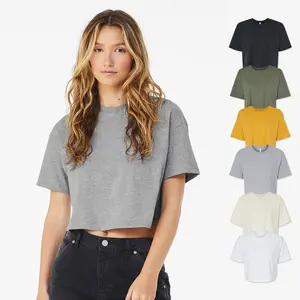 Bella + Canvas Women's Jersey Crop T-Shirts, Multi Pack Cotton Crop Tees for Ladies, Bulk Women Crew Neck Crop Undershirts - 6 Different Colors
