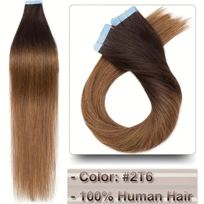 20Pcs 30g Seamless Tape-In Human Hair Extensions, Straight Skin Weft Remy Hair, Invisible & Natural Look, 12-28 Inch Lengths for Women