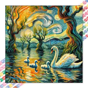 1 DIY diamond painting kit, 5D diamond art set, DIY decoration, swans, lakes, trees, full round diamond painting set, mosaic, diamond art, DIY art home decoration, suitable for Christmas.