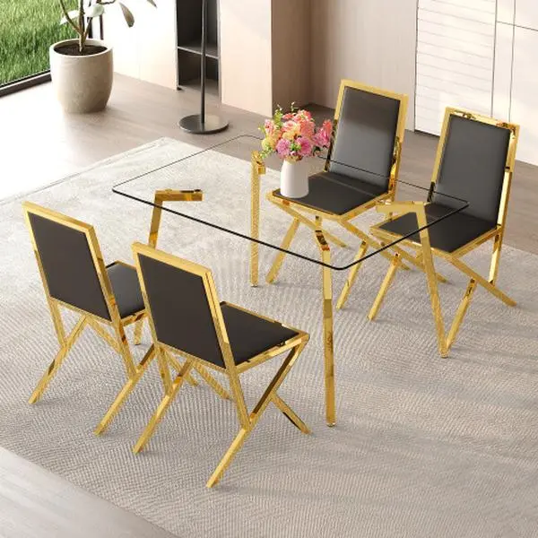 Bellemave Table and chair set.51 × 31.5-inch tempered glass dining table, paired with a set of 4  PU dining chairs. Modern light luxury home restaurant table and chair combination.