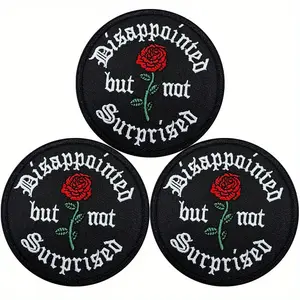 "Disappointed but Not Surprised" Fashion Clothing Embroidered Iron-On Patch, Letter and Rose Pattern, Easy to Apply on Clothes, Backpacks, Hats, Logo Patch DIY Decorative Gift, Embroidered Slogan Graphic Patch Embroidery Design Floral Embroidery Appliques
