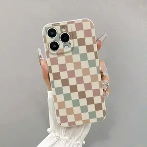 Vintage White Checkered Anti-drop Full Coverage Precision Protective Case,phone Case Suitable for Iphone 11/12/13/14/15/16/17 Pro Promax Plus Air and Samsung S22/S23/S24,with TPU Material Shockproof Fashionable Cover Reinforced Edges Durable Casing.HMF42