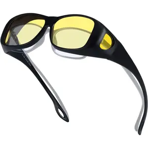 Night Vision Driving Glasses for Women Men, Fit Over Wrap Around Eyewear Glasses, Yellow Lens Anti-glare TN8143
