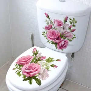 Rose Bathroom Toilet Lid Cover Self-Adhesive Waterproof Sticker, Bathroom Decoration Supplies, 2 Pieces, Easy to Install, Durable and Reusable