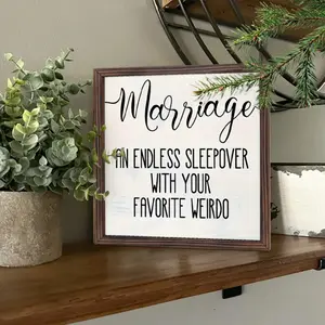 Marriage An Endless Sleepover With Weirdo Wood 8 Inch Wall Decoration Framed Picture - Indoor Home Tabletop Decorative Art, Home Decor Products, Funny Anniversary Wedding Gifts for Women Men Couple, Funny Christmas Gift for Couple Newlyweds