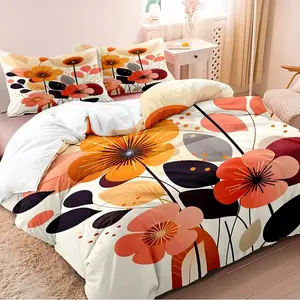 3-piece bed set with modern art style floral patterns, 3D digital printed bedding, suitable for bedroom and guest room home decoration. 1 down comforter cover, 2 pillowcases, no down comforter. Machine washable, zippered