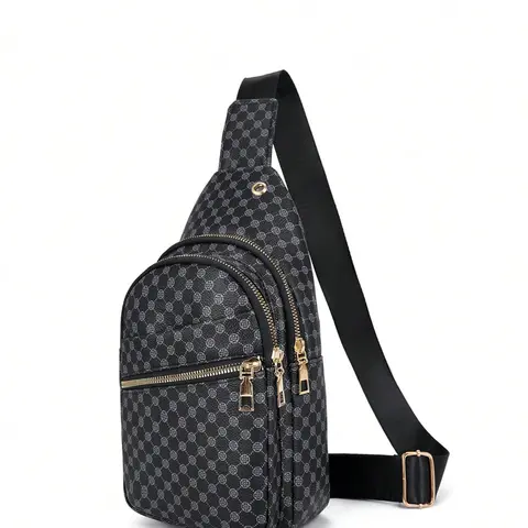 Men's Casual Geometric Pattern Bum Bag, Simple Matching PU Fanny Pack, Portable Travel Bag, Student Men's Chest Bag and Waist Bag, Belt Bag, Zipper Fanny Pack, Bumbag