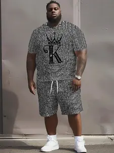 Men's Two-Piece Set, Casual Short Sleeve Top and Shorts, Colorblock Print Design, Summer, Daily Wear, Vacation Style