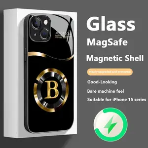 Suitable for [iPhone 13] New high-end gold letter magnetic glass mobile phone case new business simple electroplating metal paint glass mobile phone case affordable anti-fall anti-fingerprint 995
