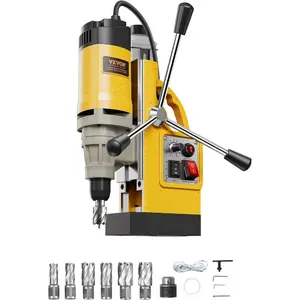 VEVOR Magnetic Drill, 1400W Motor 1.6 in Boring Diameter, 2810 lbf Portable Electric Mag Drill Press, with 11 Coring Bits, 800 RPM Speed, Drilling Machine for Metal Surface, Home Improvement IndustryVEVOR Super Brand Day