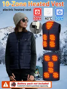 Men's Heated Vest Gilet V-Neck 10 Zone Heating Jacket, Requires Portable Power Bank, Winter Outdoor Warm Clothing for Camping Skiing Fishing Riding