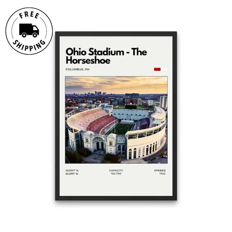 Ohio Stadium - The Horseshoe Poster | Stadium Wall Art | College Football Poster | Sports Stadium Decor | Office Wall Art | Basement Poster