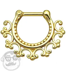 16G Tribal Edge IP Gold Stainless Steel Septum Clicker