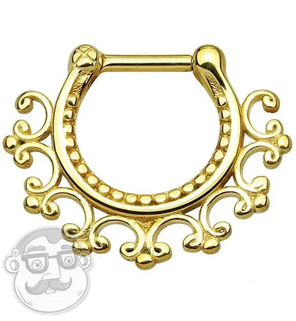 16G Tribal Edge IP Gold Stainless Steel Septum Clicker