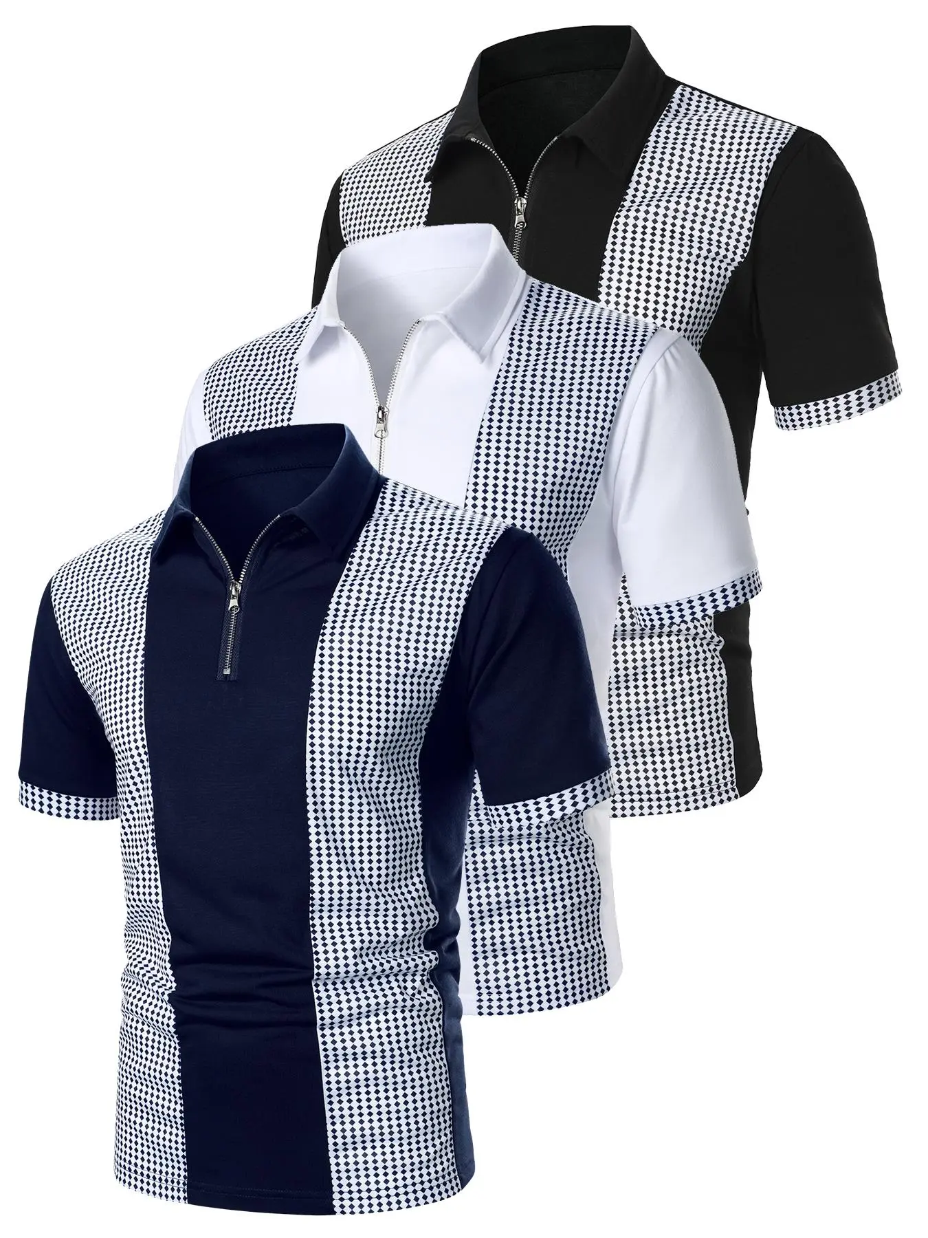Men's Geometric Print Half Zip Polo Shirt, Regular Fit Casual Shortsleeve Collared Top for Summer, Fashion Men's Clothes for Daily Wear, Menswear, Casual Polo Shirts