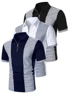 Men's Geometric Print Half Zip Polo Shirt, Regular Fit Casual Shortsleeve Collared Top for Summer, Fashion Men's Clothes for Daily Wear, Menswear, Menswear