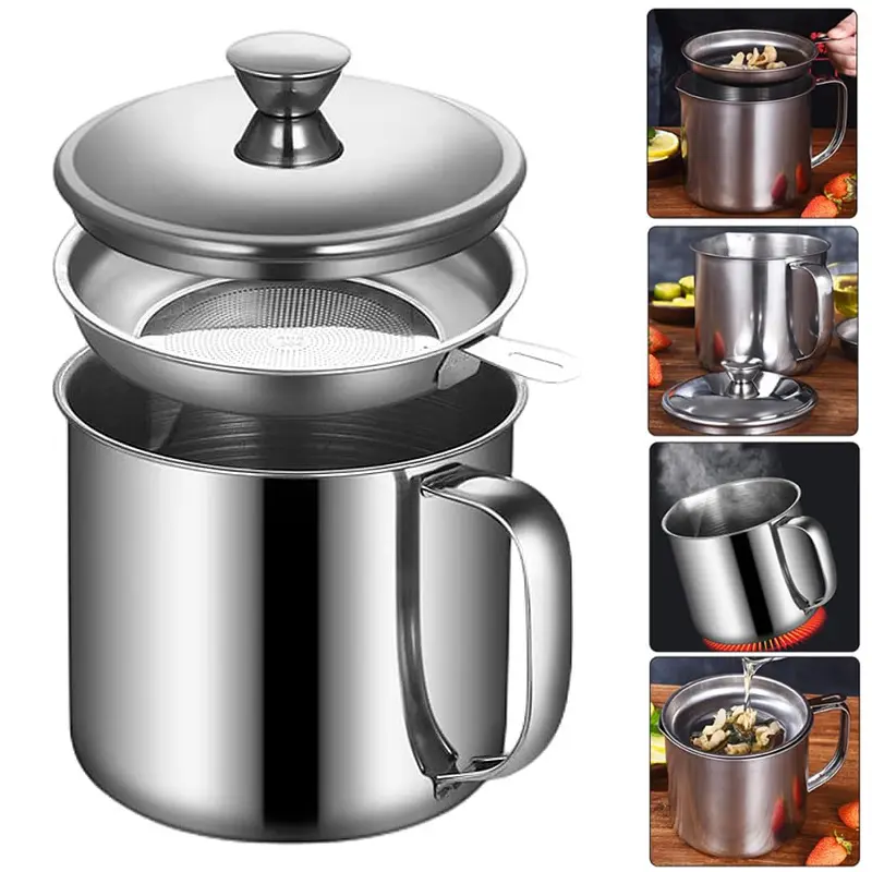 1pc Stainless Steel Grease Keeper with Strainer - 43.96oz Food-Grade ...