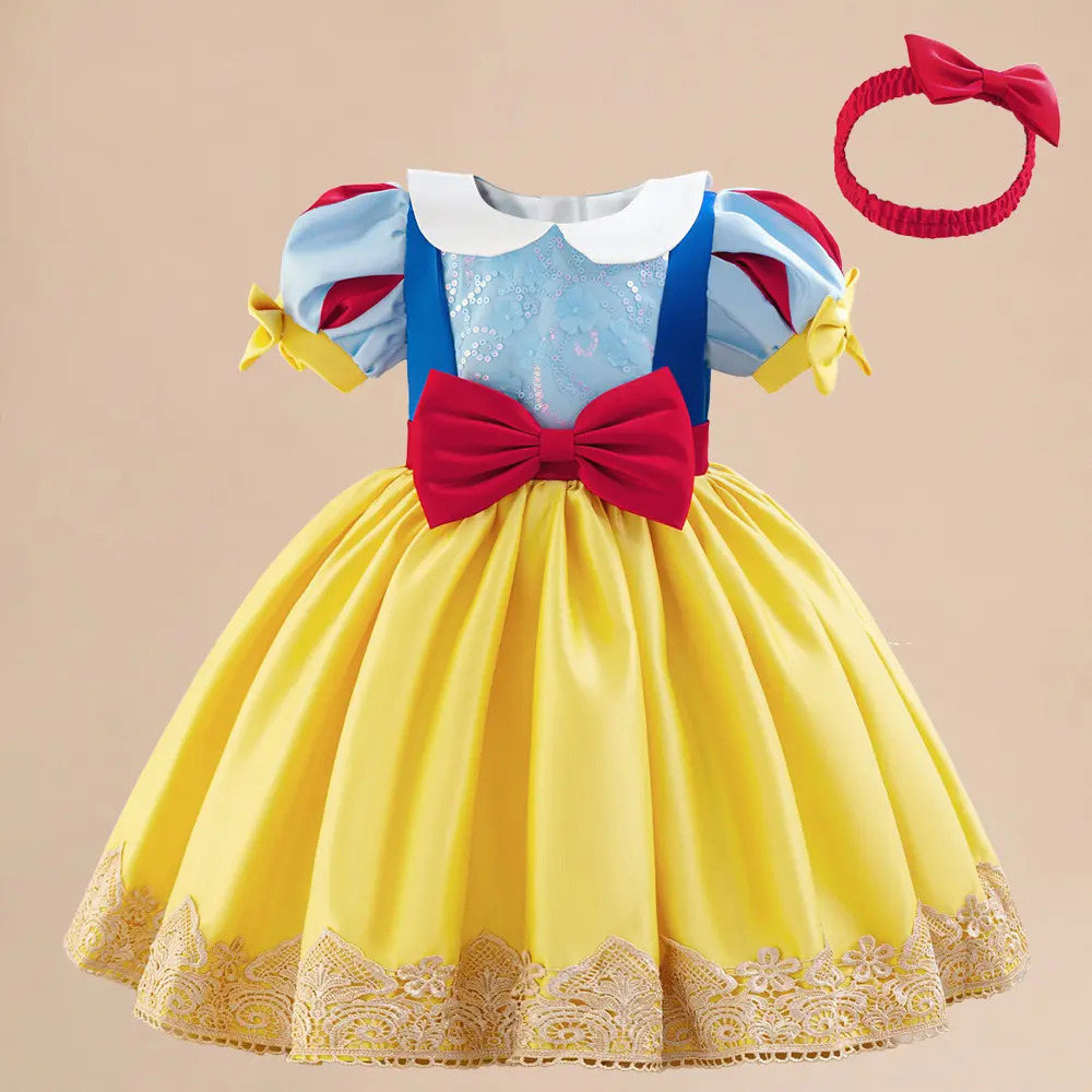 6M-3Y Yellow 048 Cartoon Cosplay Costume Fancy Carnival Kids Clothes Embroidered Patchwork Bow Mesh Performance Princess Theme Party Holiday Baby Girls Ball Gown Toddle Cocktail Dress