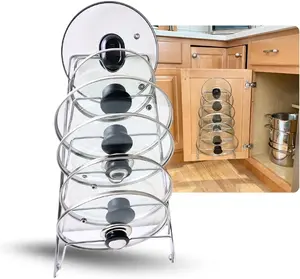 6-Tier Pot Lid Organizer for Cabinet Door or Pantry Wall - Pots and Pans Lid Holder Rack - Glass or Metal Pan Covers Cabinet Organizer Kitchen Storage - Chrome Finished
