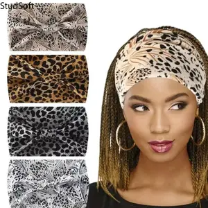 4-Piece Leopard Print Elastic Sports Headband Set — Wide-Style Western Yoga Headbands, Sweat-Wicking & Absorbent, Ideal for Cycling & Workouts