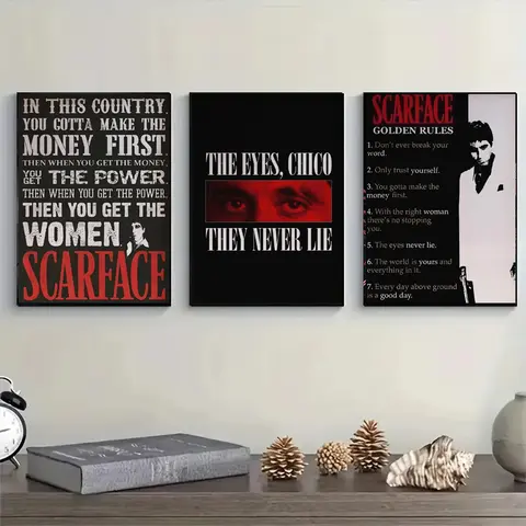 3pcs/set Unframed Scarface Al Pacino Quotes Art Poster Canvas Painting Artwork Classic Retro Movie Wall Prints for Living Room Modern Home Decor Vintage Prints Canvas Pictures