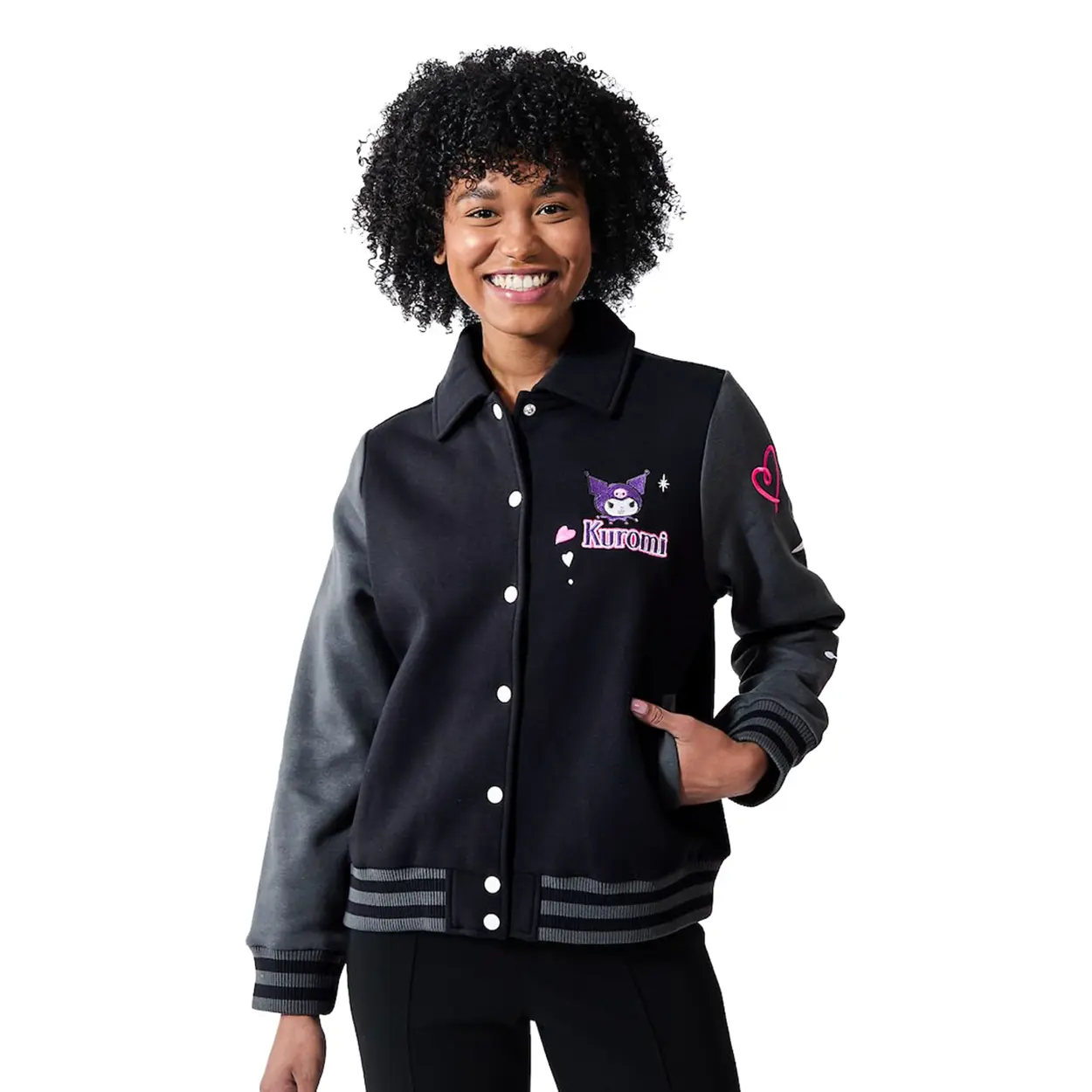 Sanrio Kuromi Varsity Jacket Women's Embroidered Patch Button Up
