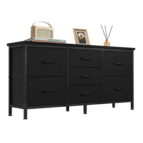 Sweetcrispy 4+3 Drawer Fabric Dresser with Metal Frame & 4+3 Drawer Sort - 47-in Minimalist TV Stand, 55-in TV Console Table, Wide Storage Chest with Adjustable Legs, Furniture for Living Room & Bedroom