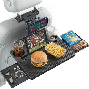 Car Back Seat Tray Table, Stable Foldable Auto Backseat Food Trays Desk for Rear Passenger Road Trip Eating & Work, Multifunctional Adjustable Travel Tray with Phone Drink Holder for Laptop iPad