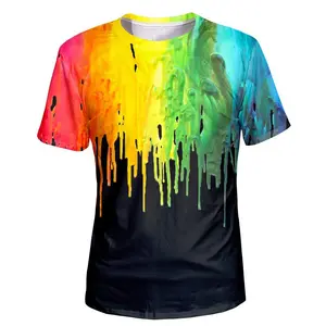 Unisex Rainbow Drip Paint T-Shirt, Vibrant Colorful Graphic Tee for Pride Festivals, Casual Wear, Street Style, Suitable for Men & Women