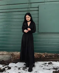 Raquel Maxi Dress with Bishop Sleeves in Jet Black