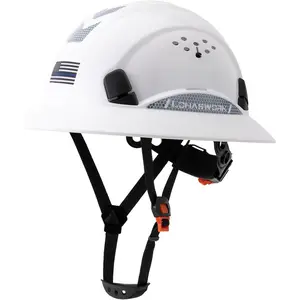 Full Brim Vented Head Gear, Lightweight ABS/HDPE, 6-Point Adjustable Ratchet, Reflective, for Workshop Gardening Farm Outdoor Use