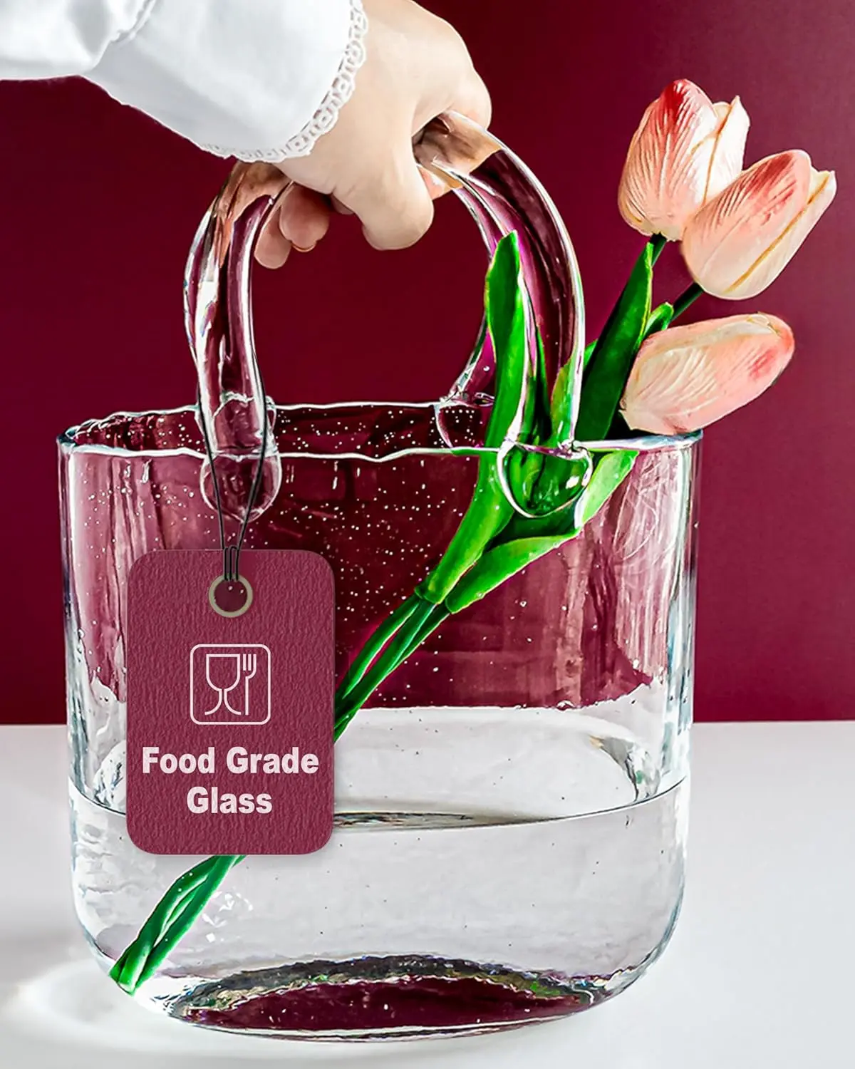 Purse vases  (Handmade) Glass Bag vase -10 Inches- Blue for centerpieces & Fish Bowl - Handbag  Flower vase Decorative - Glass Handbag vases for Cute Room Decor