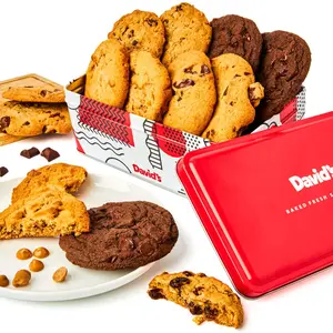 DAVID'S COOKIES Fresh Baked Assorted Biscuit Tin - Homemade Sweet Snack Sampler with Chocolate, Peanut, Chip