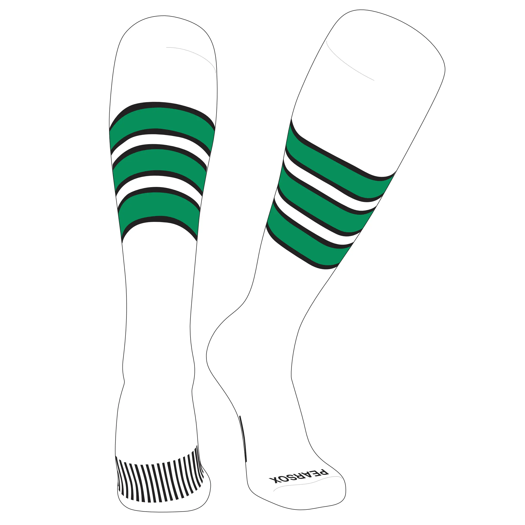 Pear Sox Striped Knee High Baseball, Football Socks (C) White, Black, Kelly Green