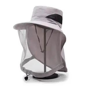 Men's UPF 50+ Fishing Bucket Hat with Removable Mosquito Face Net, Breathable Mesh Full Face Bug & Bee Proof Sun Hat, Adjustable Lightweight for Night Fishing Hiking Camping Beekeeping Summer