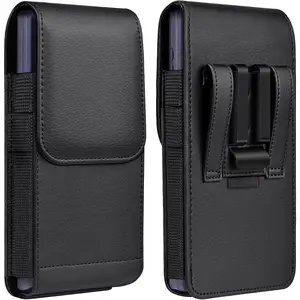 Leather Phone Holster with  Metal Belt Clip and  Closure Compatible with  Galaxy S25/S24/S23/S22/S21/S20 Ultra, XL-Black