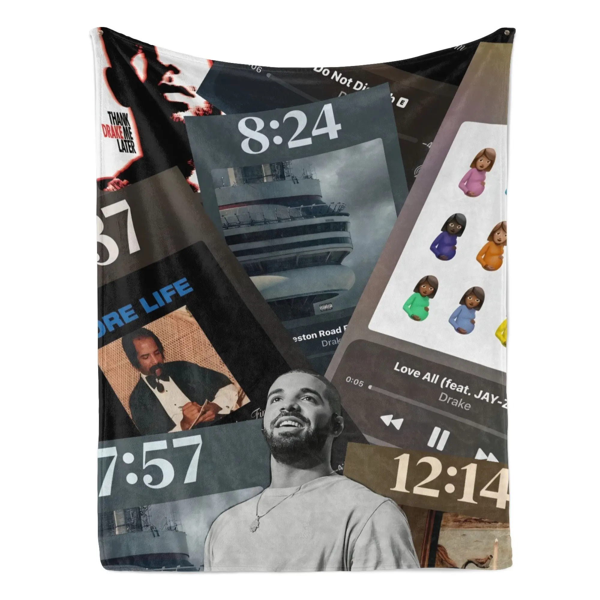 Drake Album Cover & Song Collage Flannel Throw Blanket Soft Cozy Warm Lightweight Plush Fleece Blanket Unique Christmas Holiday Gift for Drake Fans Hip Hop Lovers Couch Bed Sofa All Season Home Decor