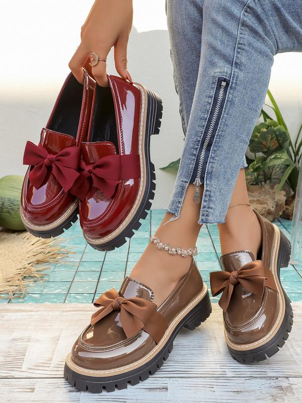Affordable American Retro Style Women's Leather Shoes - Autumn New Thick-Soled Bowknot Design, Suitable for Matching Skirts, Mary Jane Loafers (Single-Sole)