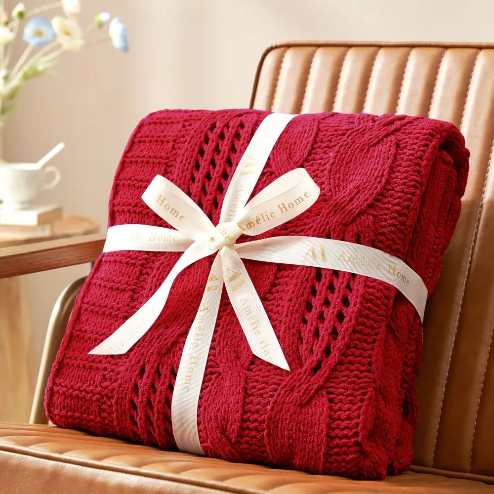 Cable Chunky Knitted Chenille Throw BlanketAmelie Home