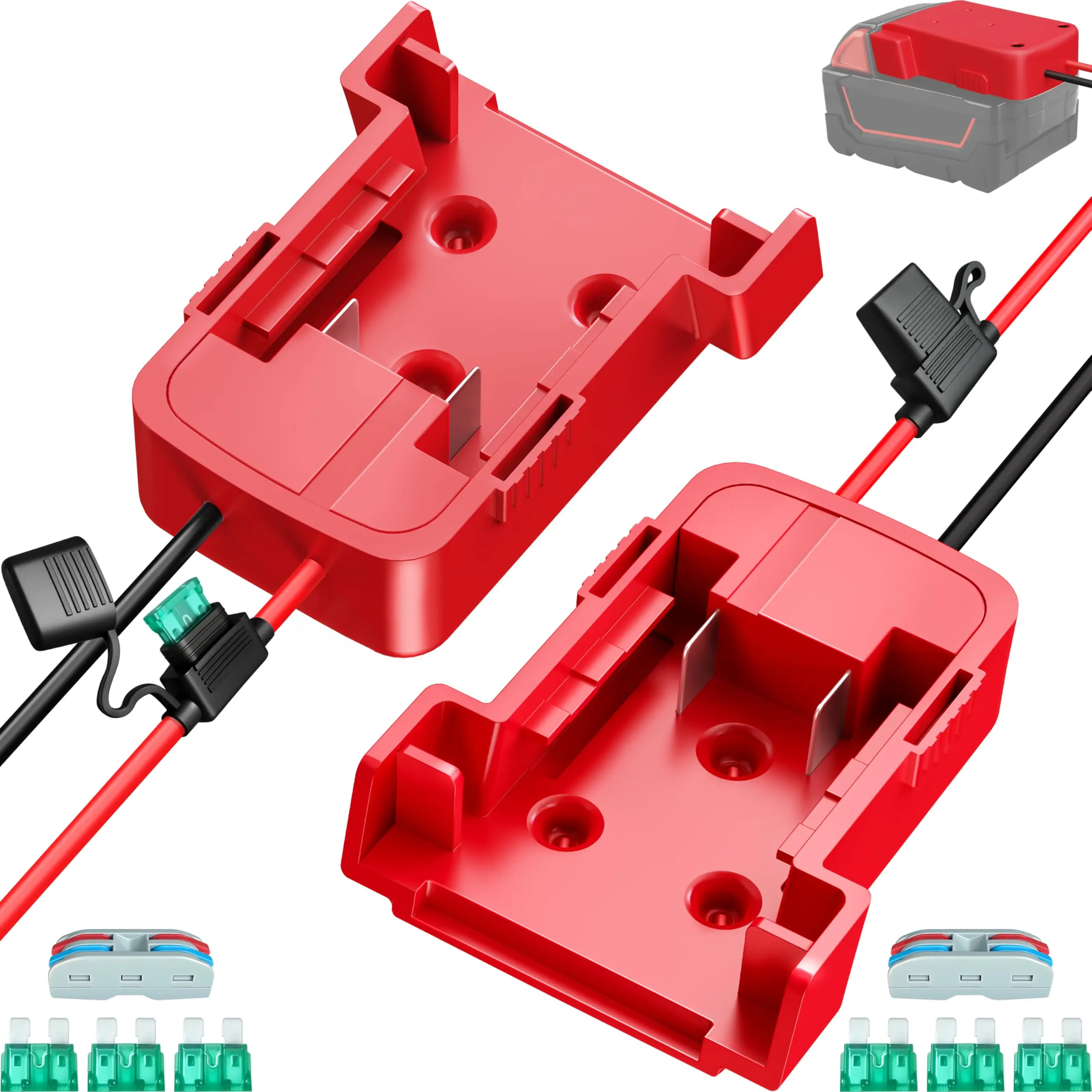 2-Pack 18V for Milwaukee M18 Battery Adapter for Power Wheels: Power Tool Drill Battery Adapter Converter for Power Wheels RC Car DIY Battery Connector Upgrade Conversion Kit with 30A Fuses 12AWG Wire Electric Drill to Angle Grinder Adapter