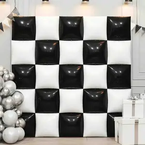 Black and White Silver Square Foil Balloons Wall, Double Sided Magenta Mylar Balloons Backdrop Helium Mylar Balloo Kit for Anniversary, 2025 Graduation,Wedding, Birthday Party Decorations 25PCS